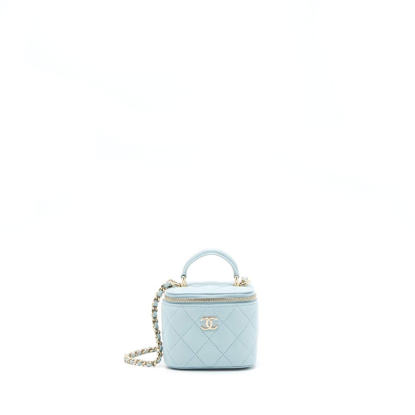 Chanel 22P Top Handle Mini Vanity With Chain Lambskin NG752 Light Blue L