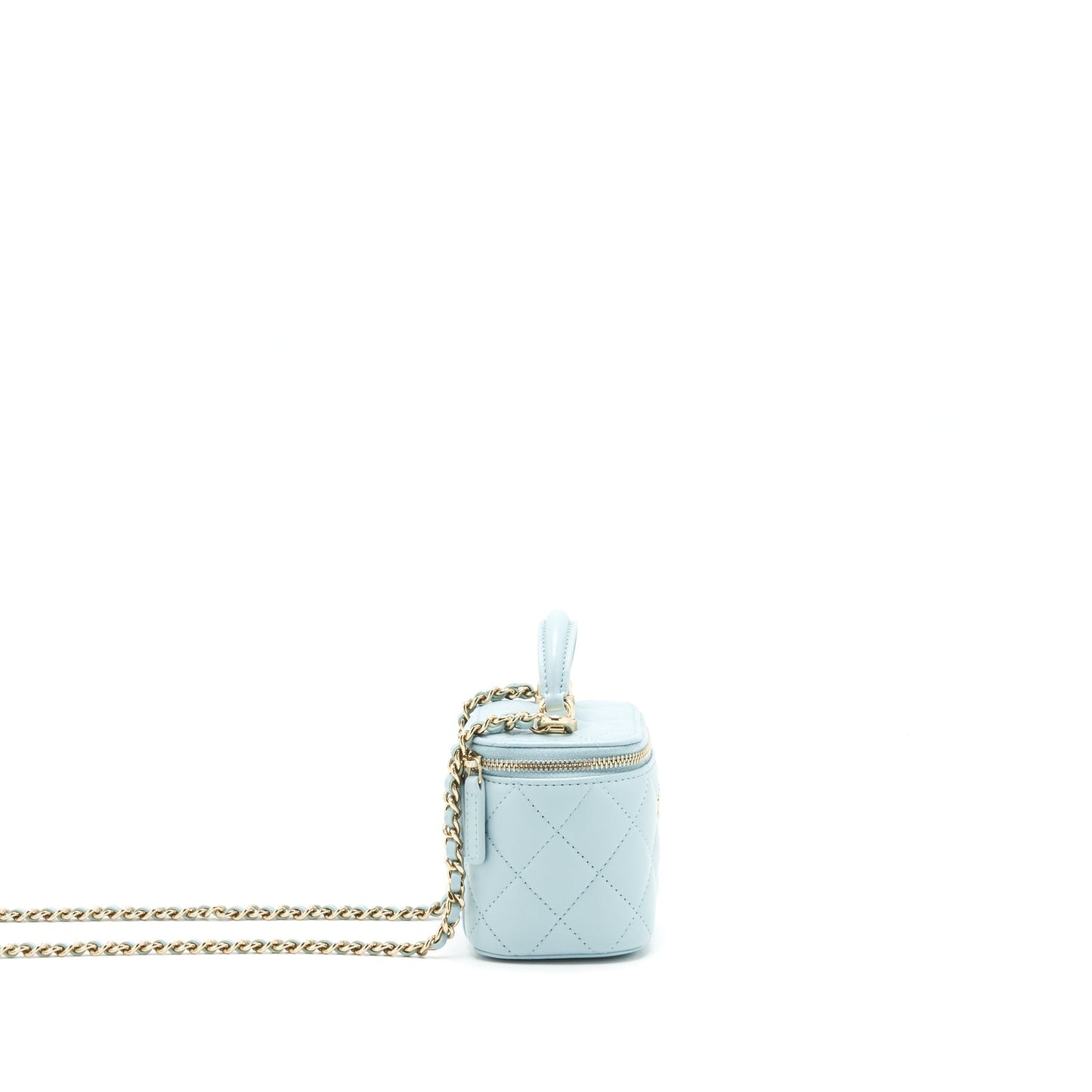 Chanel 22P Top Handle Mini Vanity With Chain Lambskin NG752 Light Blue L