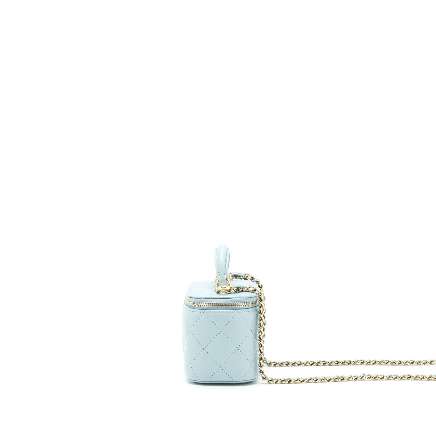 Chanel 22P Top Handle Mini Vanity With Chain Lambskin NG752 Light Blue L