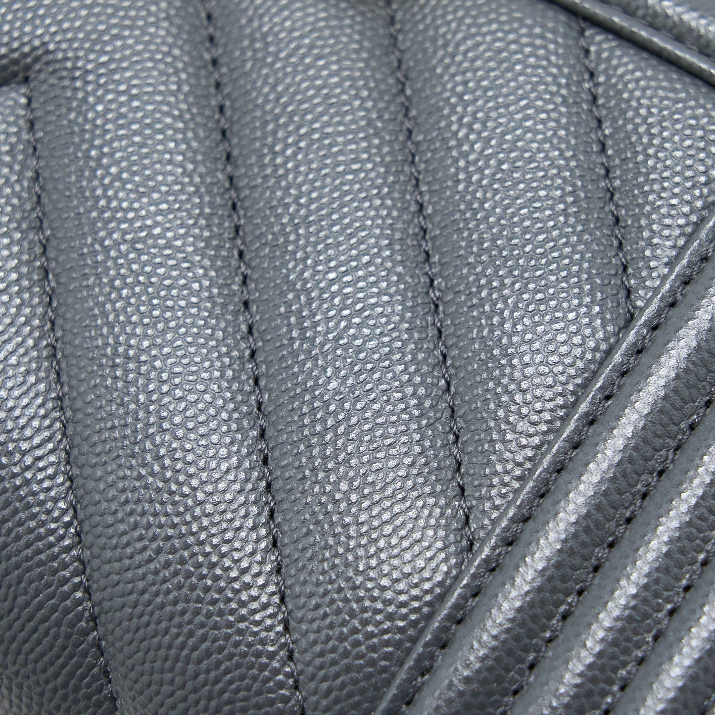 Chanel Small Boy Bag Chevron Caviar Dark Grey Brushed  (Microchip)