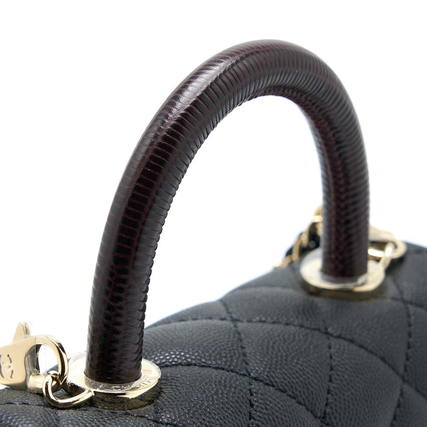 Chanel Mini Coco Handle Caviar Black/Burgundy Handle L