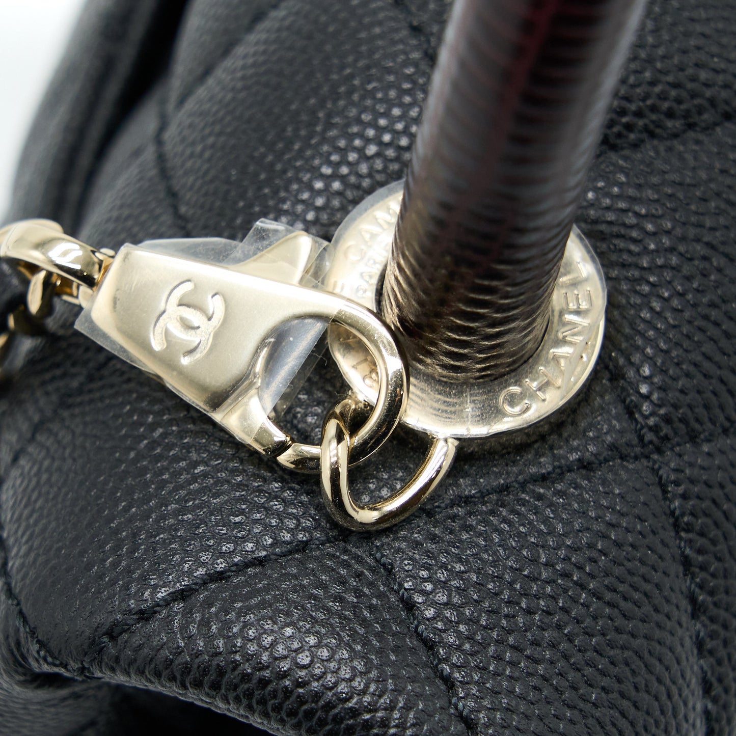 Chanel Mini Coco Handle Caviar Black/Burgundy Handle L