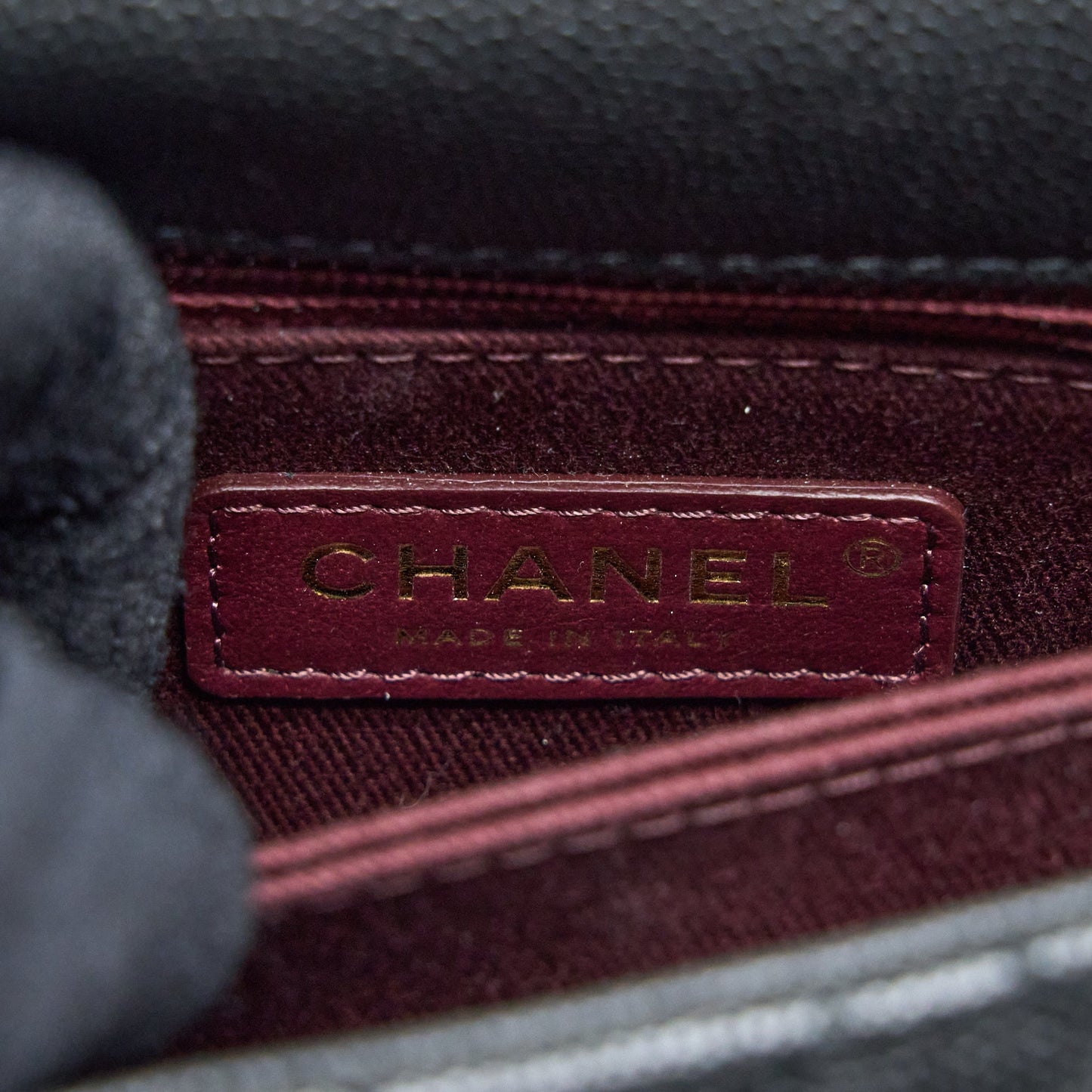 Chanel Mini Coco Handle Caviar Black/Burgundy Handle L