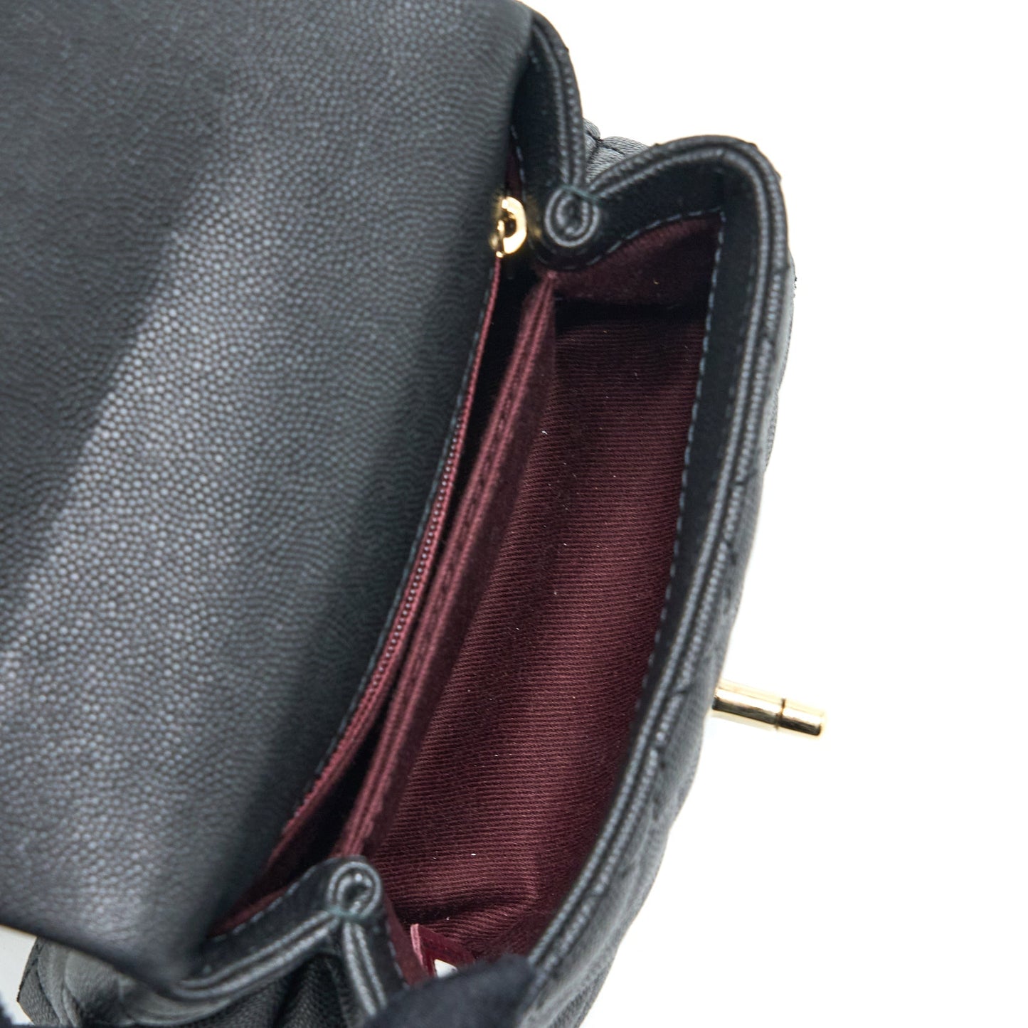 Chanel Mini Coco Handle Caviar Black/Burgundy Handle L