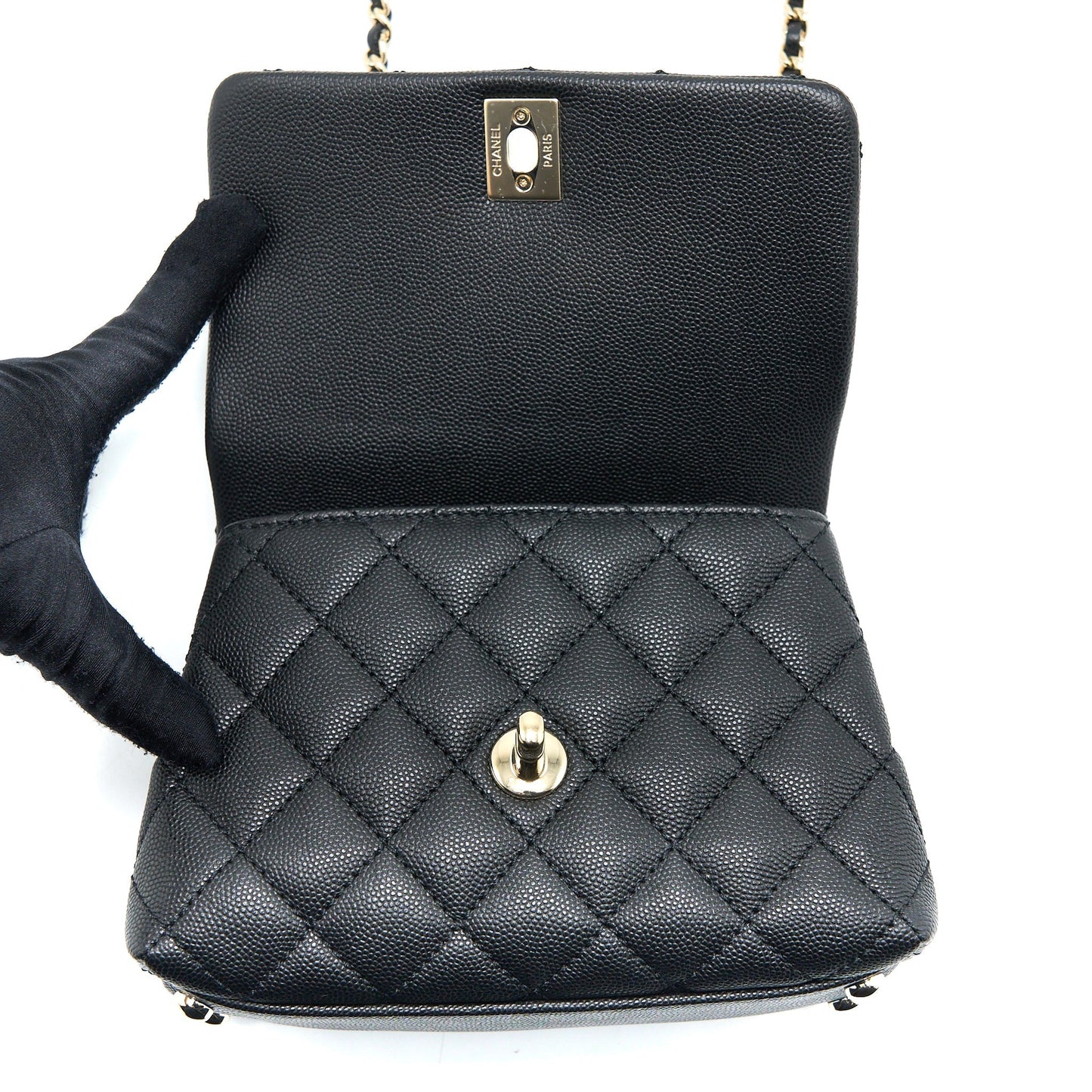 Chanel Mini Coco Handle Caviar Black/Burgundy Handle L