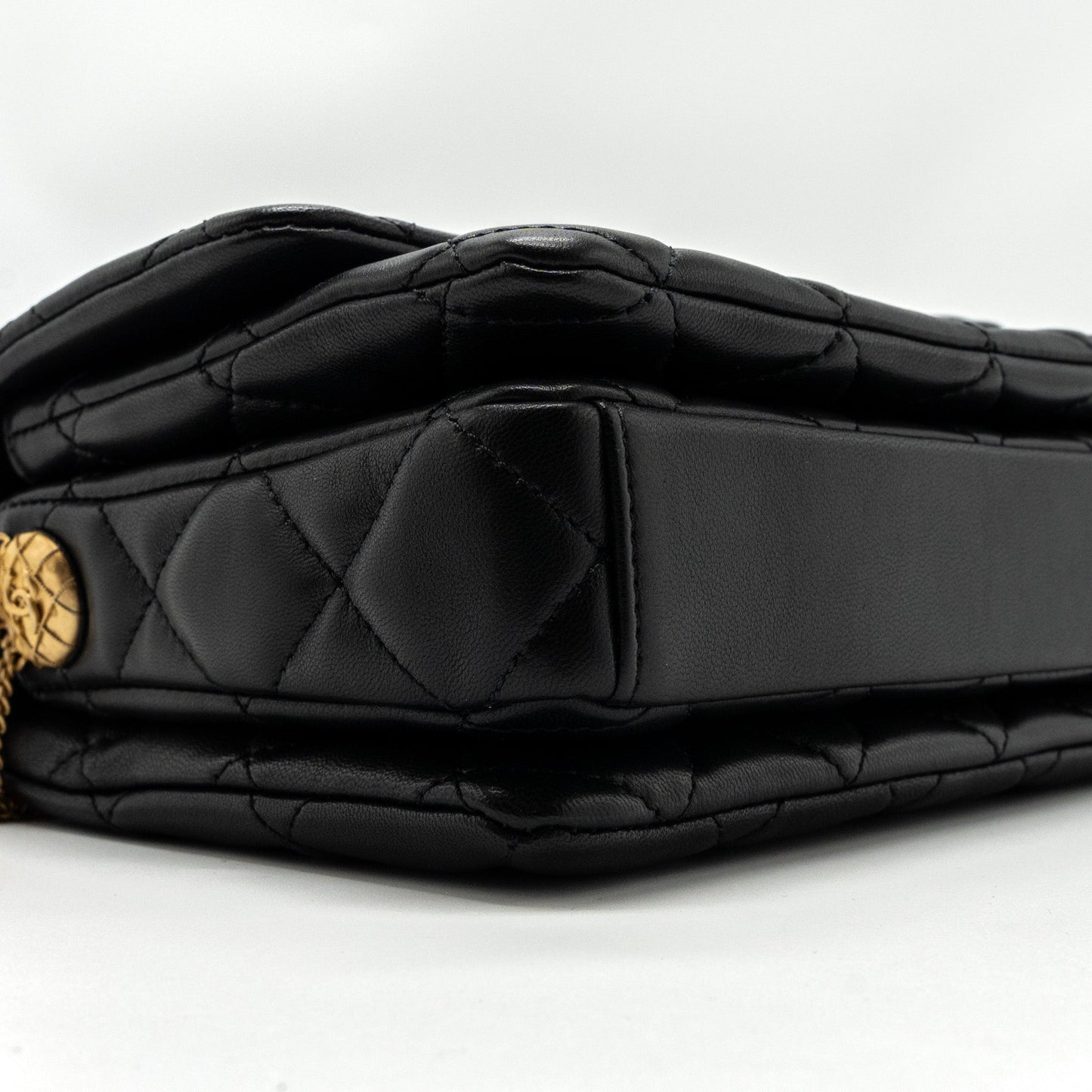 Chanel 22a Button On Chain Flap Shoulder Bag Lambskin Black Brushed (Microchip)