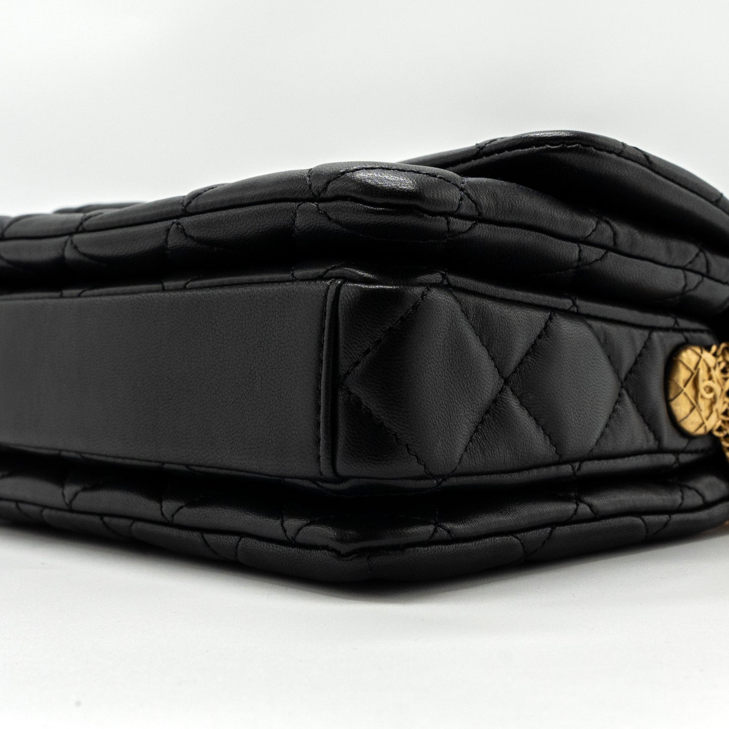Chanel 22a Button On Chain Flap Shoulder Bag Lambskin Black Brushed (Microchip)
