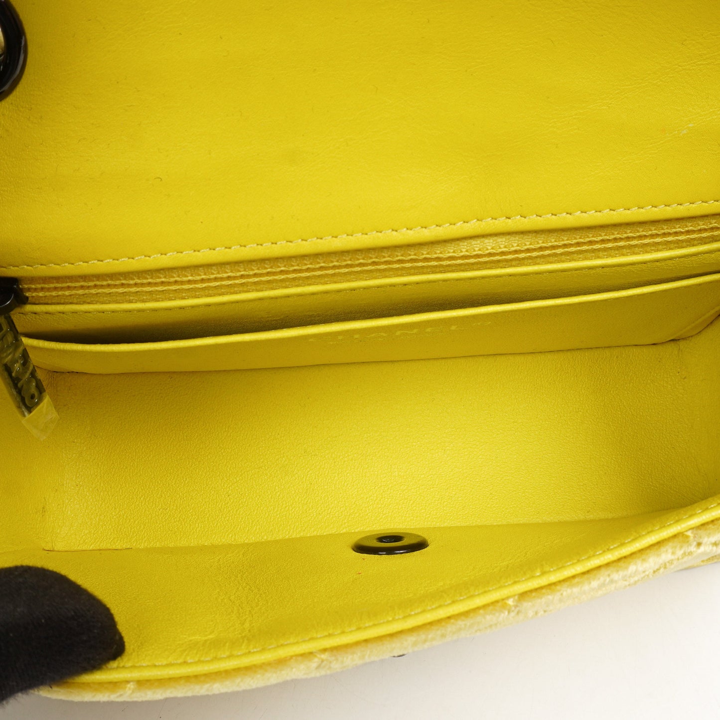 Chanel Mini Rectangular Single Flap Bag Yellow Quilted Velvet With Black Hardware