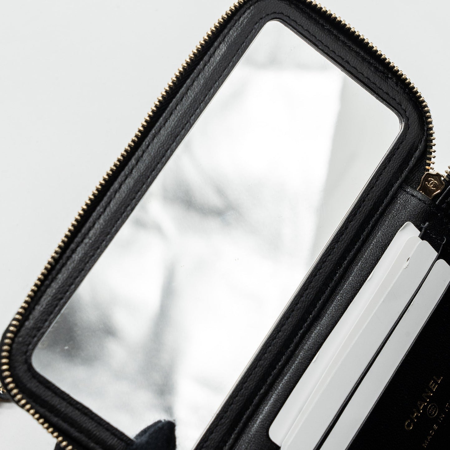 Chanel top handle long vanity with chain lambskin black L (microchip)