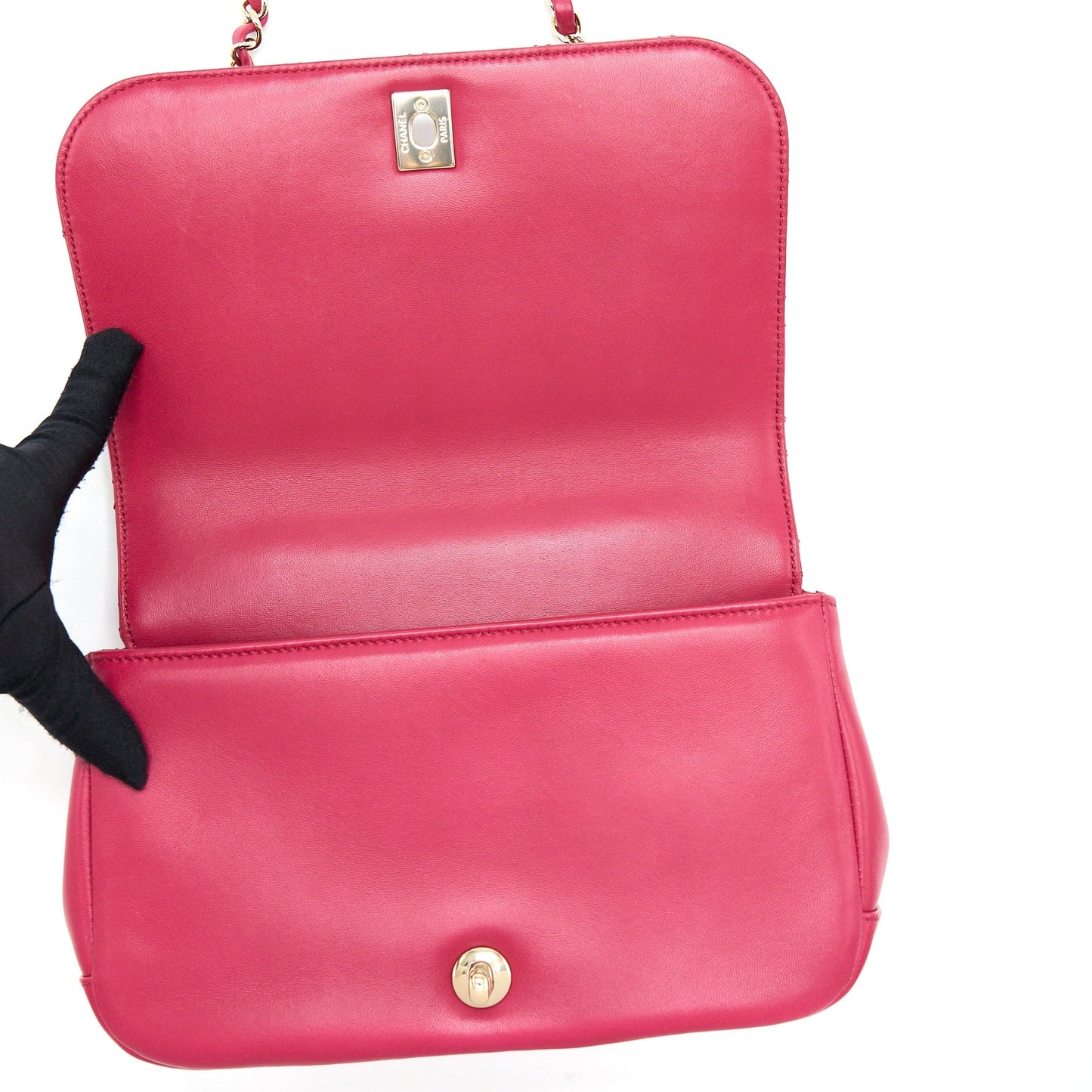 Chanel Top Handle Flap Bag Crossbody Lambskin Pink