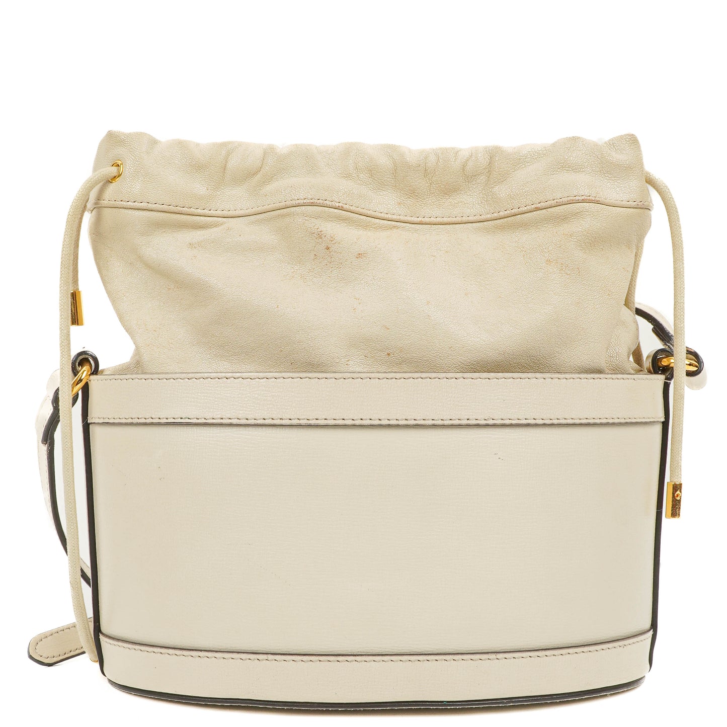 Gucci Horsebit 1955 Azalea Sakai Calfskin Mystic White Drawstring Bucket Bag