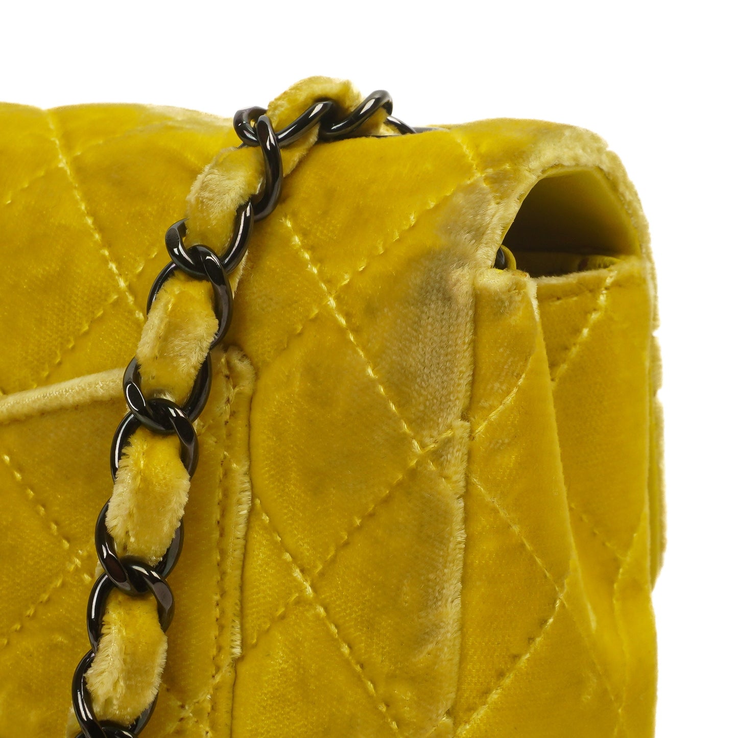 Chanel Mini Rectangular Single Flap Bag Yellow Quilted Velvet With Black Hardware