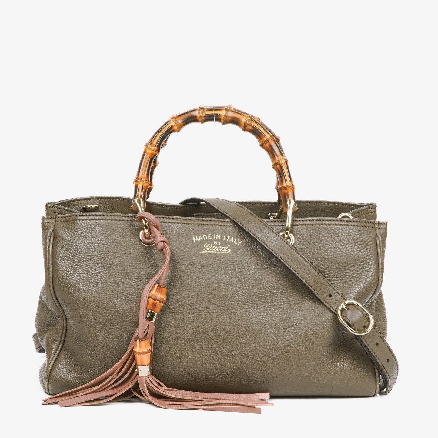 Gucci Pebbled Calfskin Bamboo Shopper Tote Bag