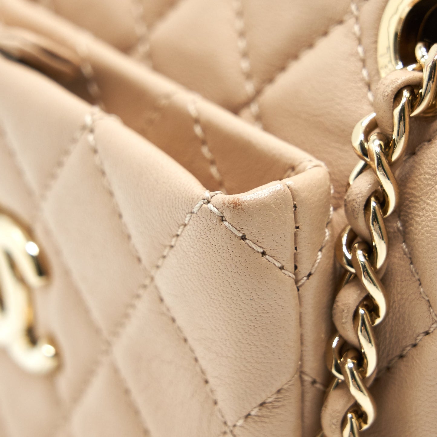 Chanel Quilted Chain Shoulder Bag/ Crossbody Bag beige L