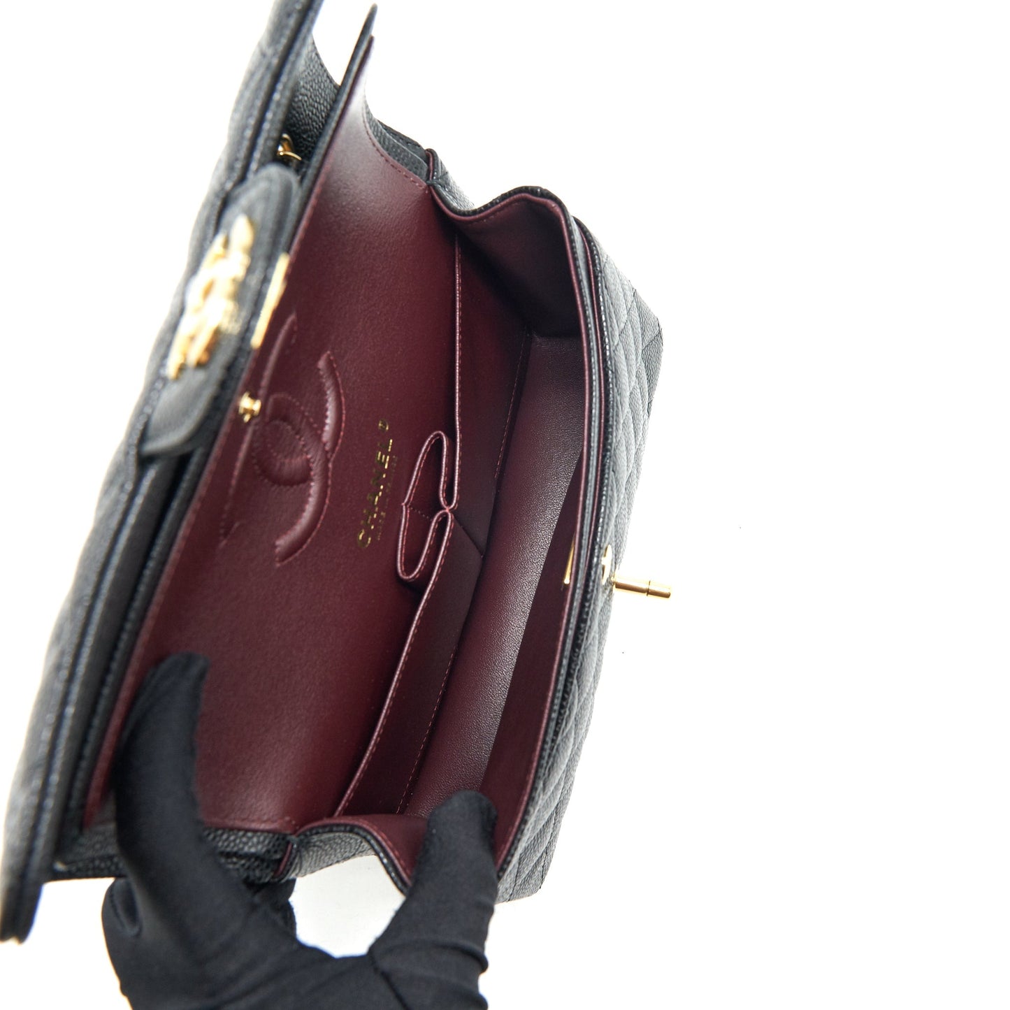 Chanel 22c caviar small classic double flap bag black