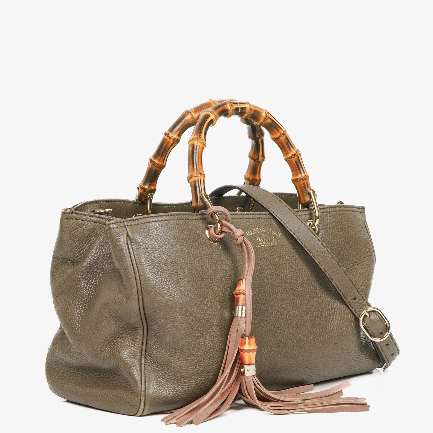Gucci Pebbled Calfskin Bamboo Shopper Tote Bag