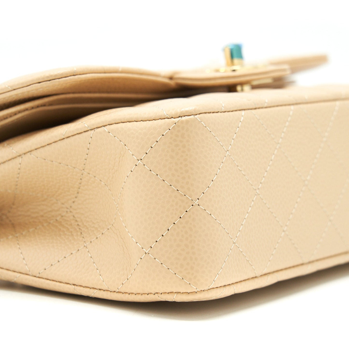 Chanel small classic double flap bag caviar beige