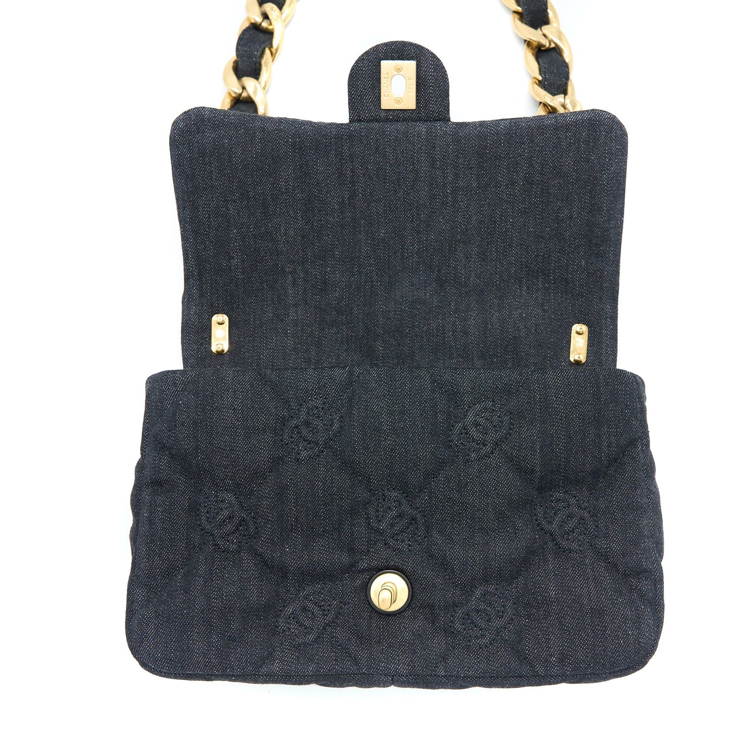 Chanel 22S Giant Chain Flap Shoulder Bag Denim Dark Blue Brushed  (Microchip)