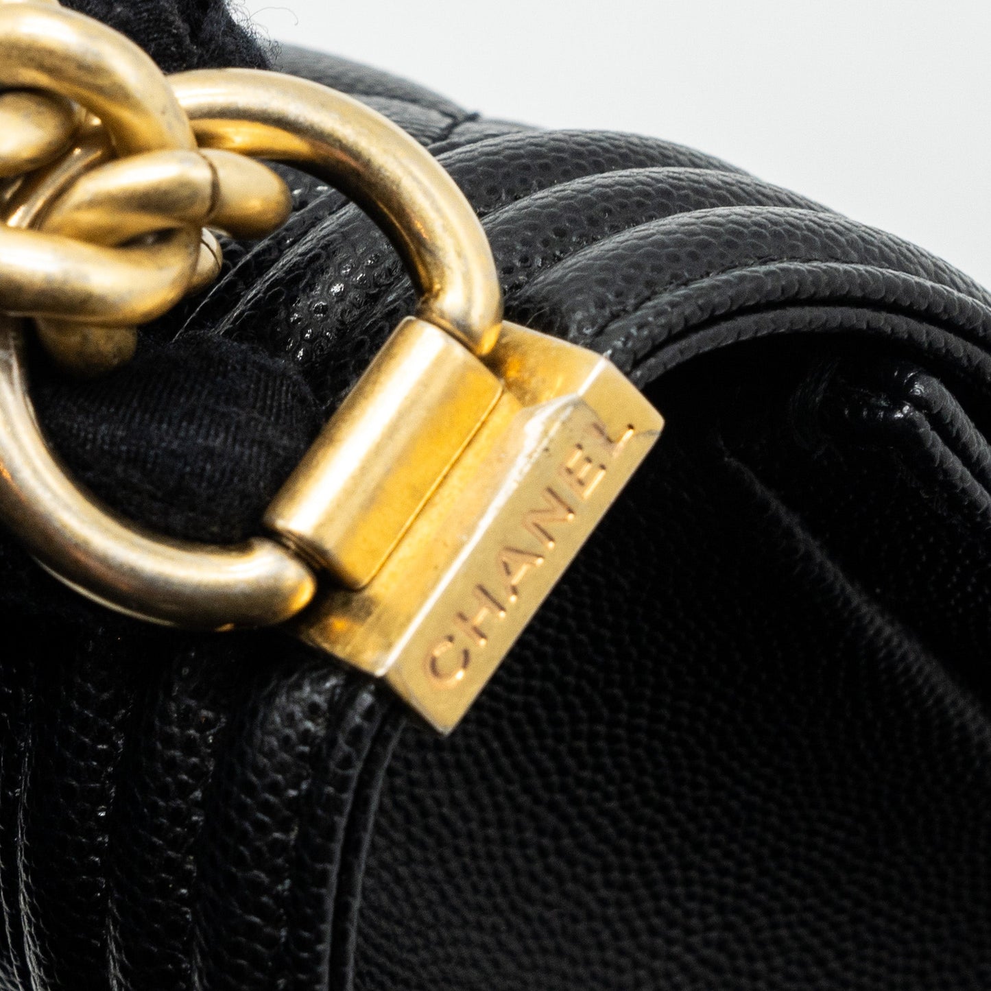 Chanel medium boy bag caviar black brushed  (microchip )