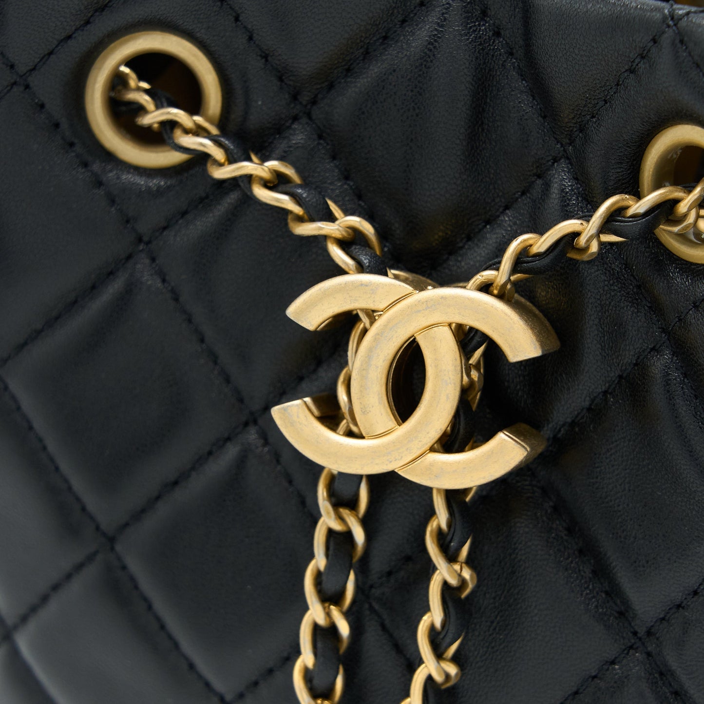 Chanel 22S Pearl Crush Bucket Bag Lambskin Black Brushed  (Microchip)