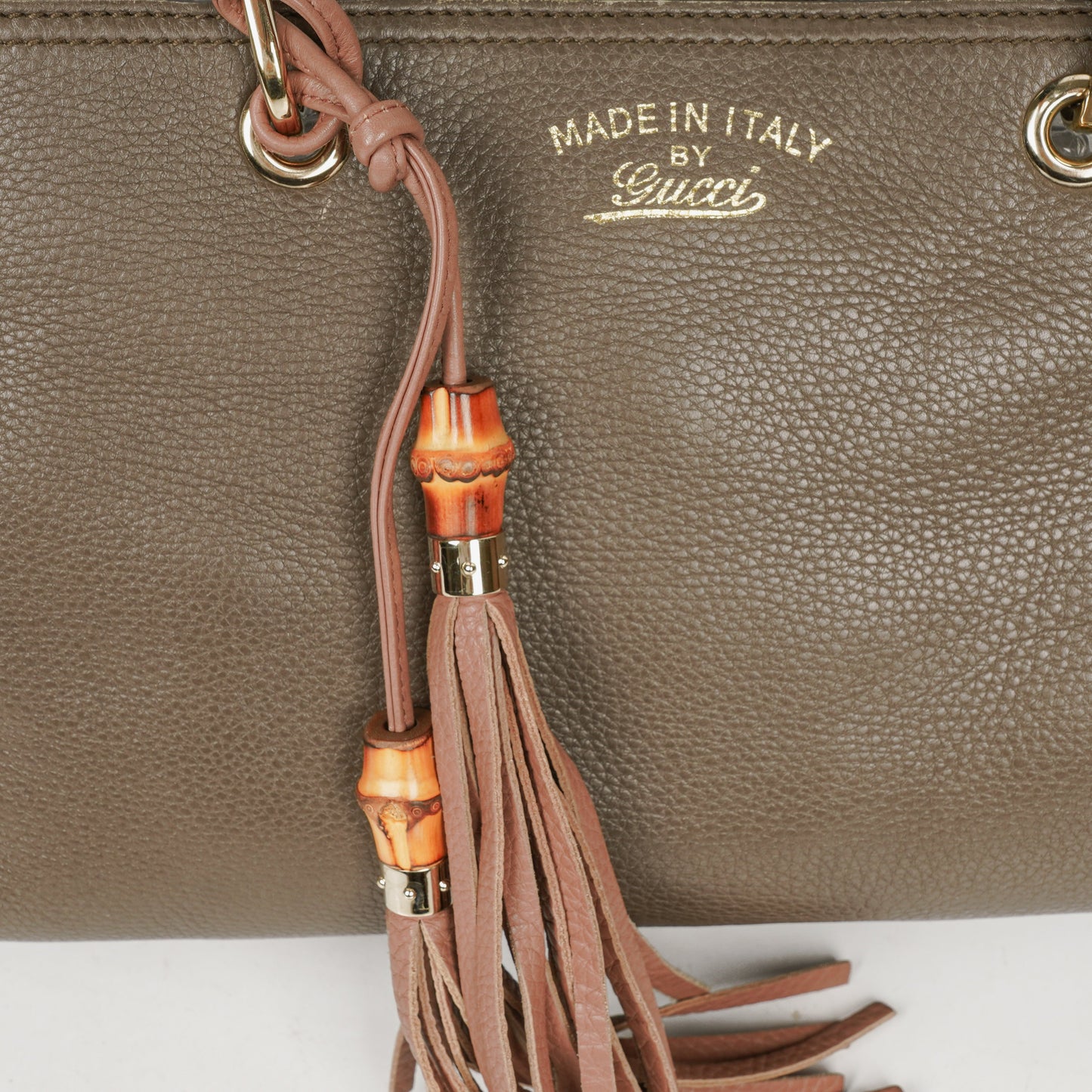 Gucci Pebbled Calfskin Bamboo Shopper Tote Bag