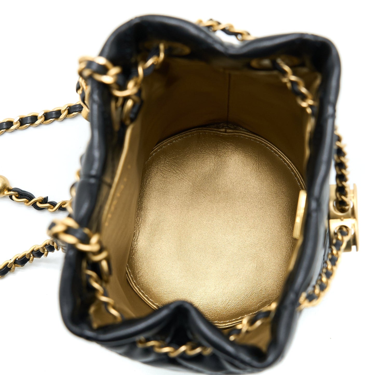 Chanel 22S Pearl Crush Bucket Bag Lambskin Black Brushed  (Microchip)