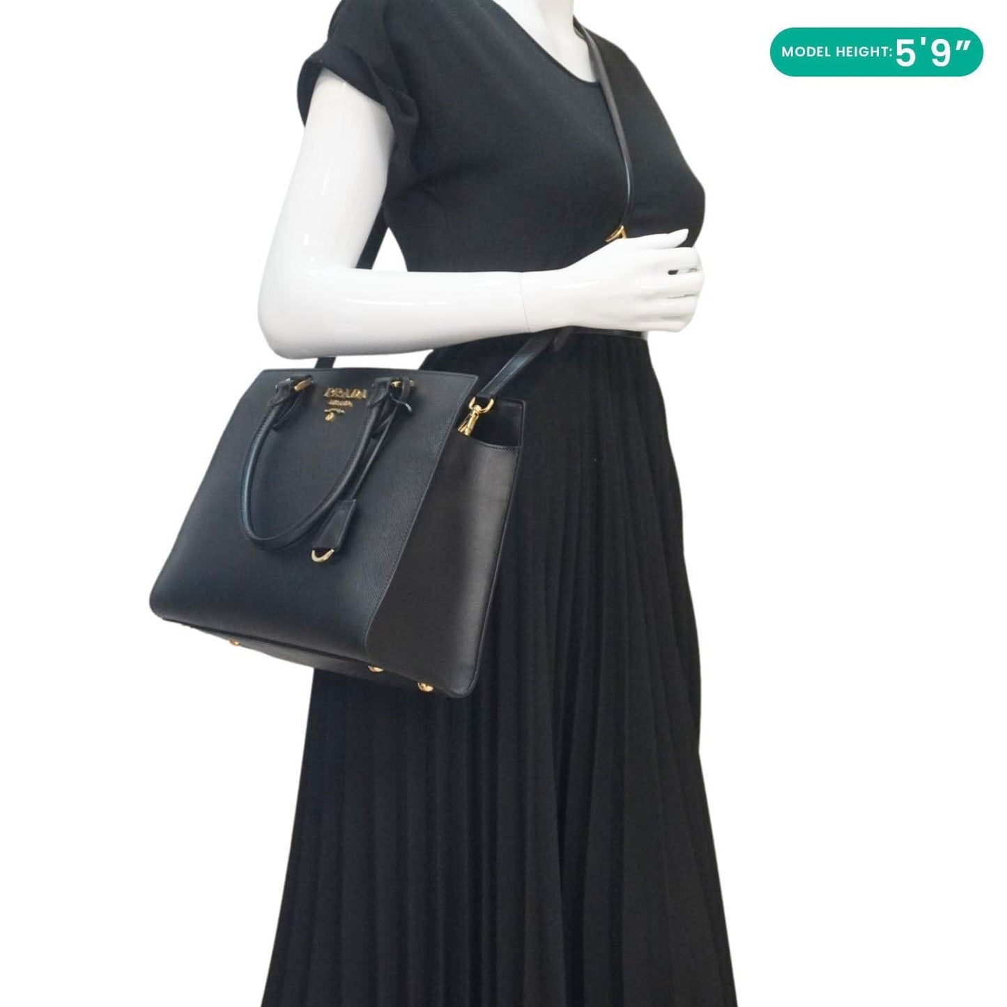 PRADA Soft Zippered Saffiano Leather Tote Bag Black