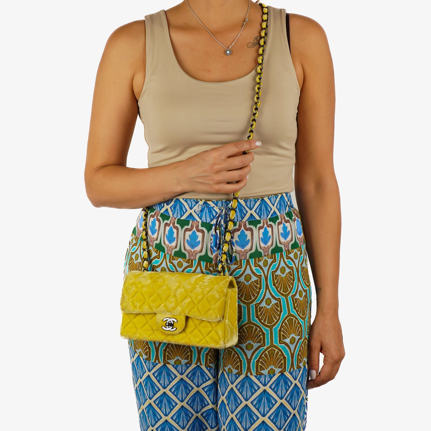 Chanel Mini Rectangular Single Flap Bag Yellow Quilted Velvet With Black Hardware