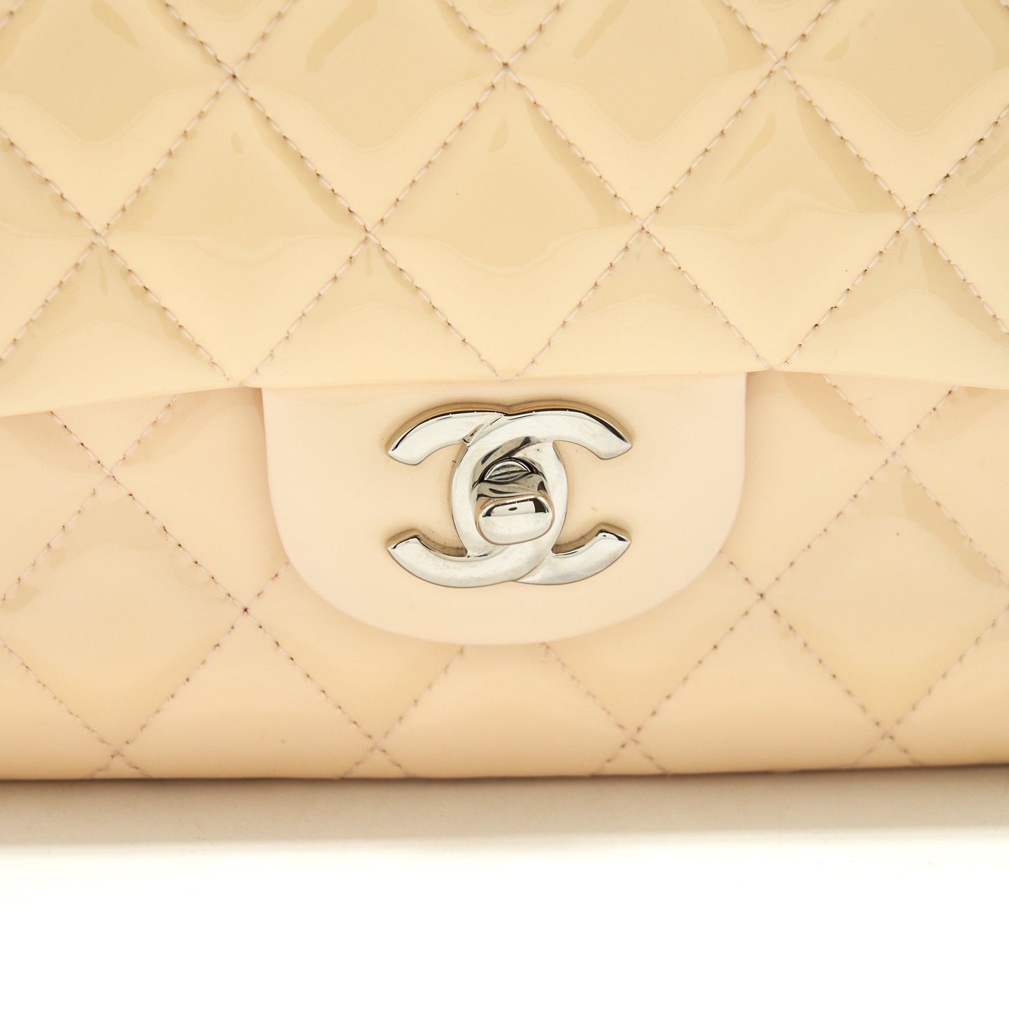 Chanel patent leather medium classic double flap bag Beige