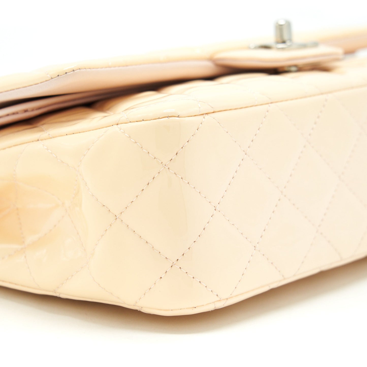 Chanel patent leather medium classic double flap bag Beige