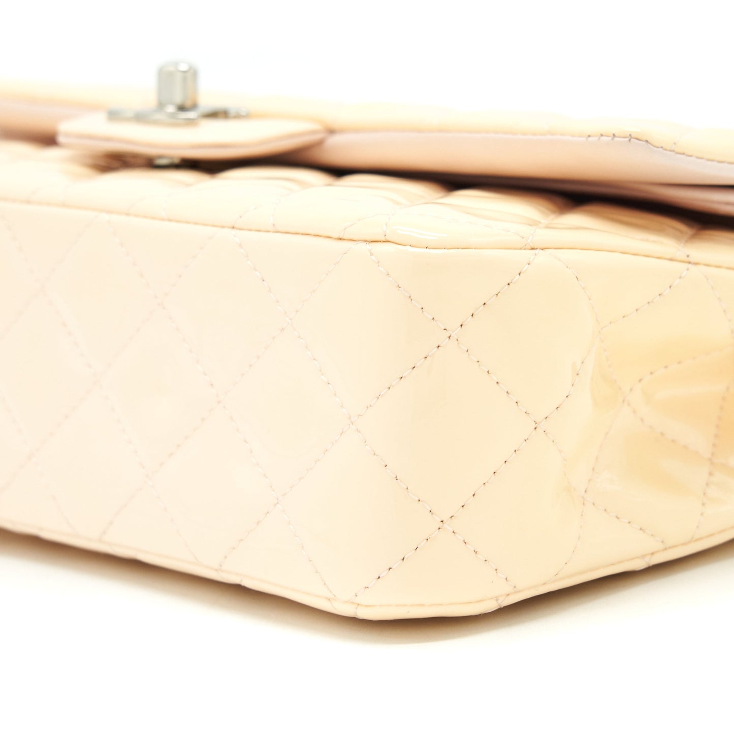 Chanel patent leather medium classic double flap bag Beige
