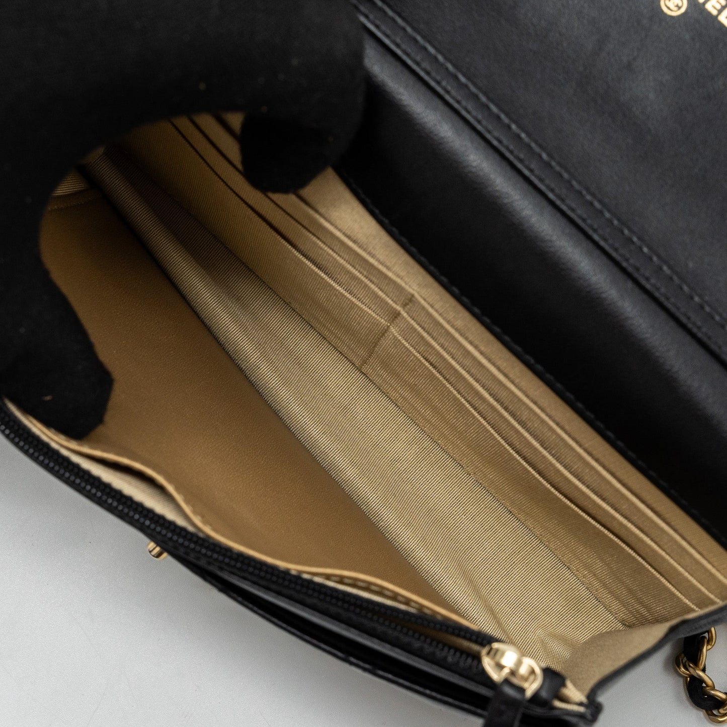 Chanel Pearl Crush Wallet On Chain Lambskin Black (Microchip)