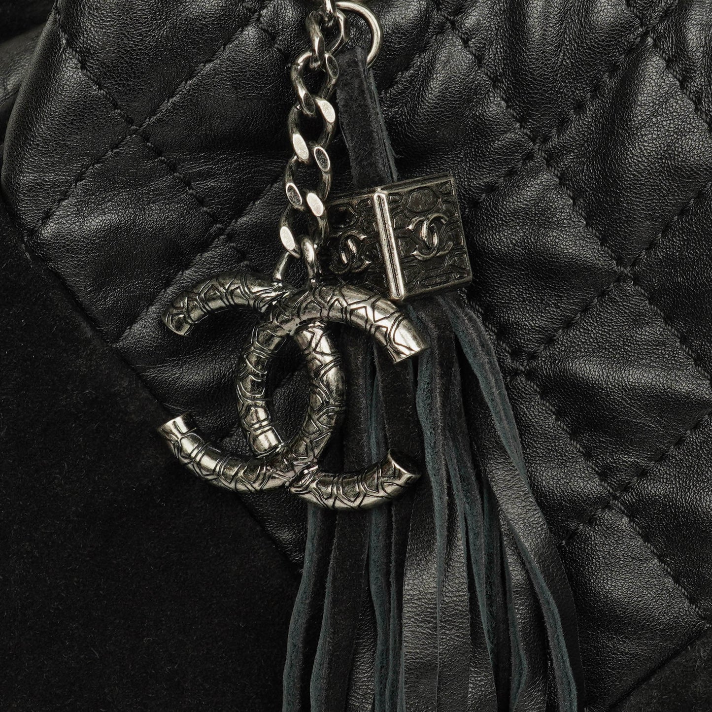 Chanel Leather and Suede Patchwork Drawstring Bag