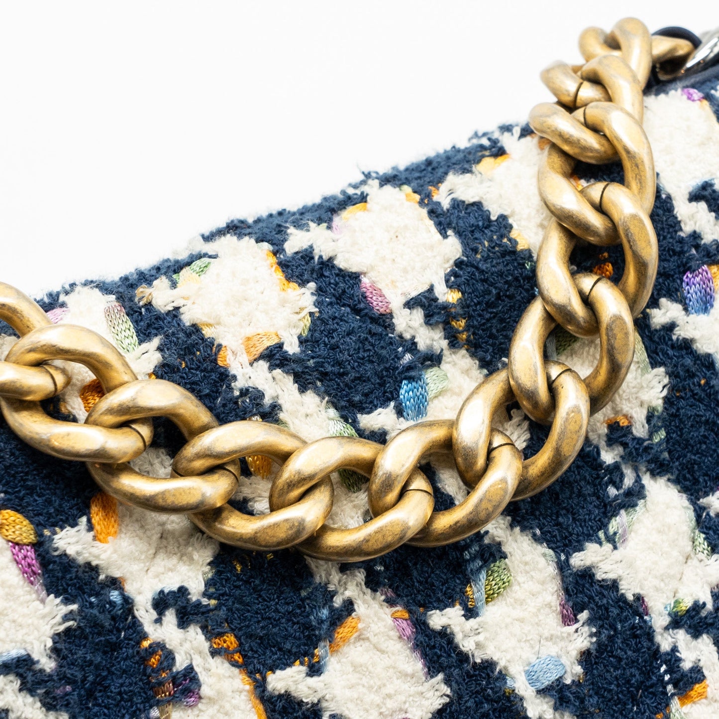 Chanel small 19 bag fabric multicolour blue / white multicolour hardware