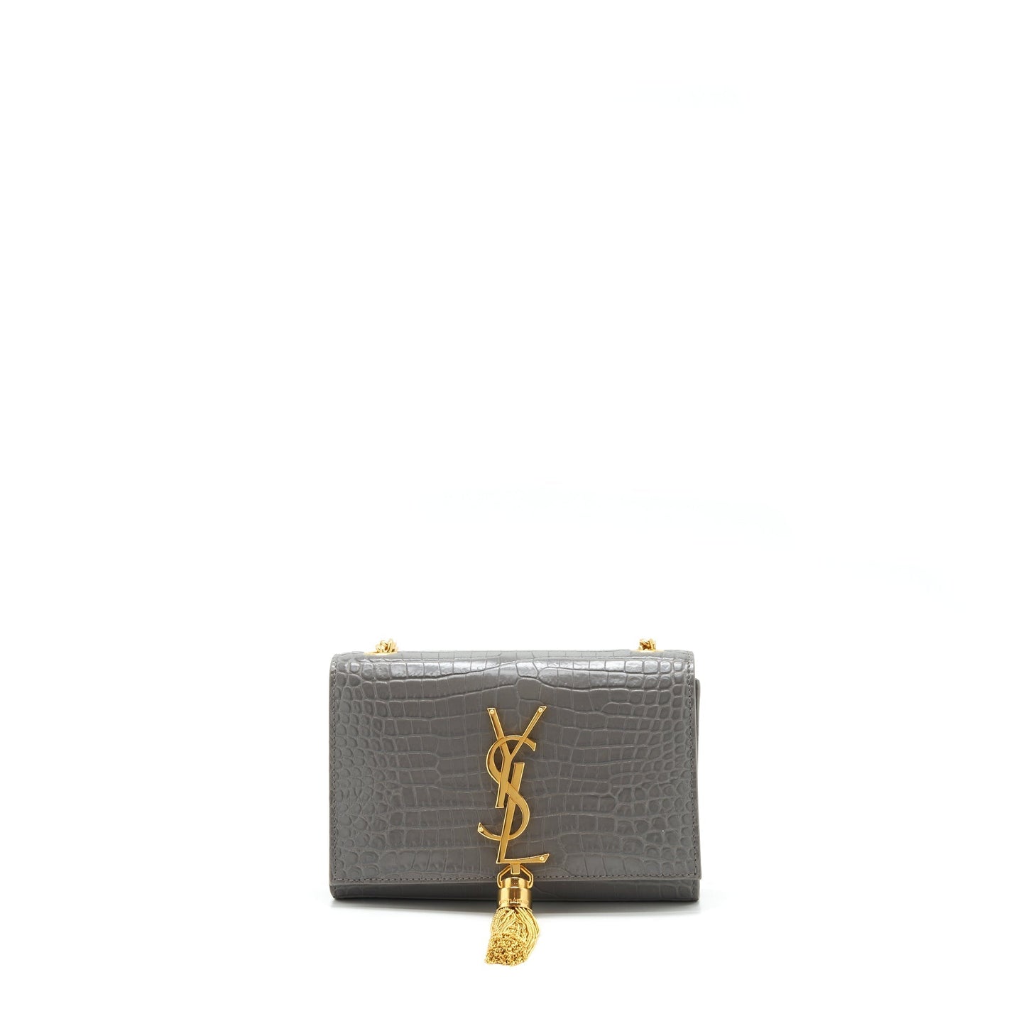 Saint Laurent/ Kate Tassel Crocodile-Embossed Calfskin Grey