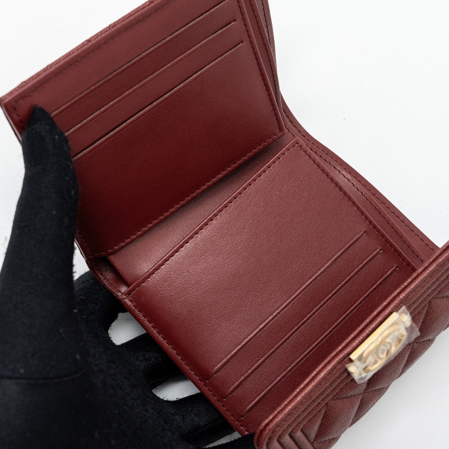 Chanel boy compact wallet caviar dark red