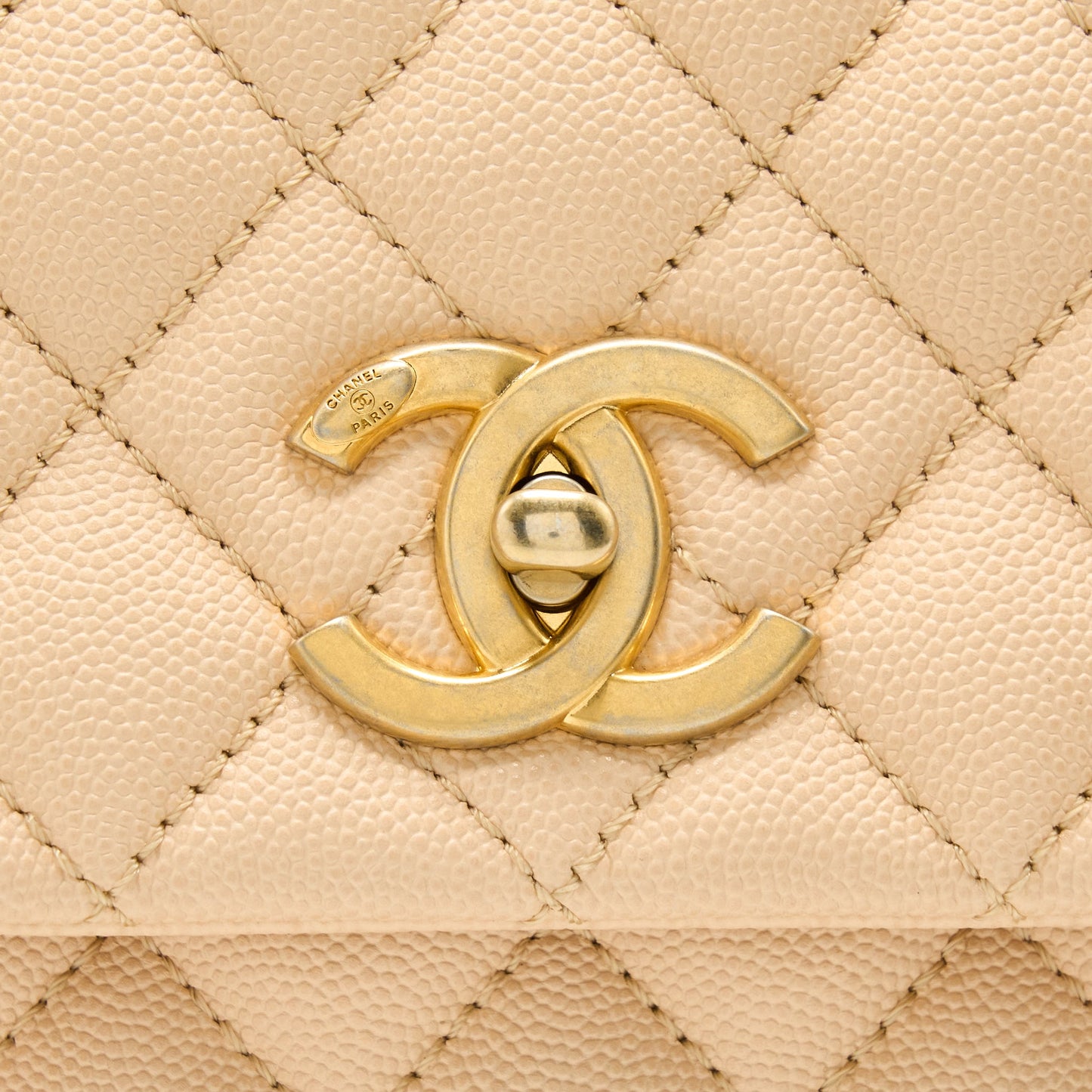 Chanel Coco Top Handle Flap Bag Caviar Beige