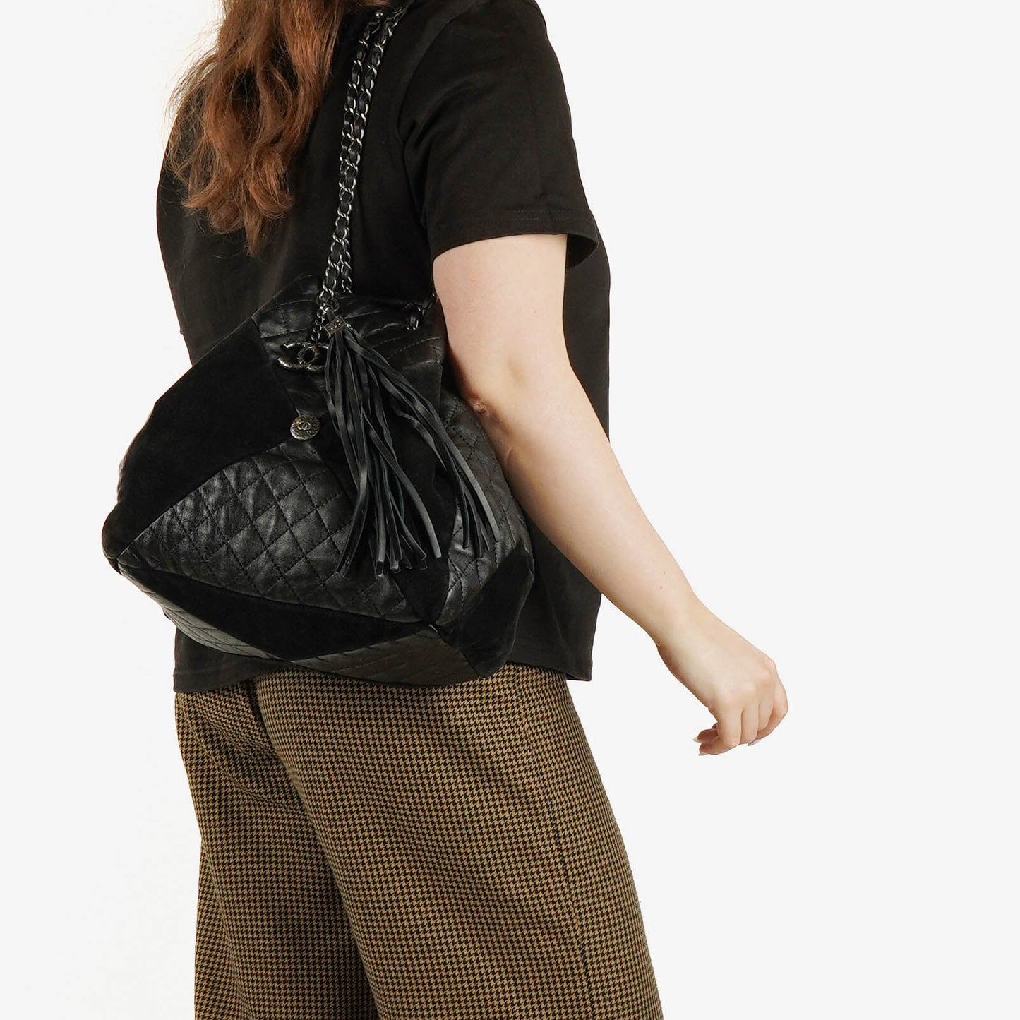 Chanel Leather and Suede Patchwork Drawstring Bag