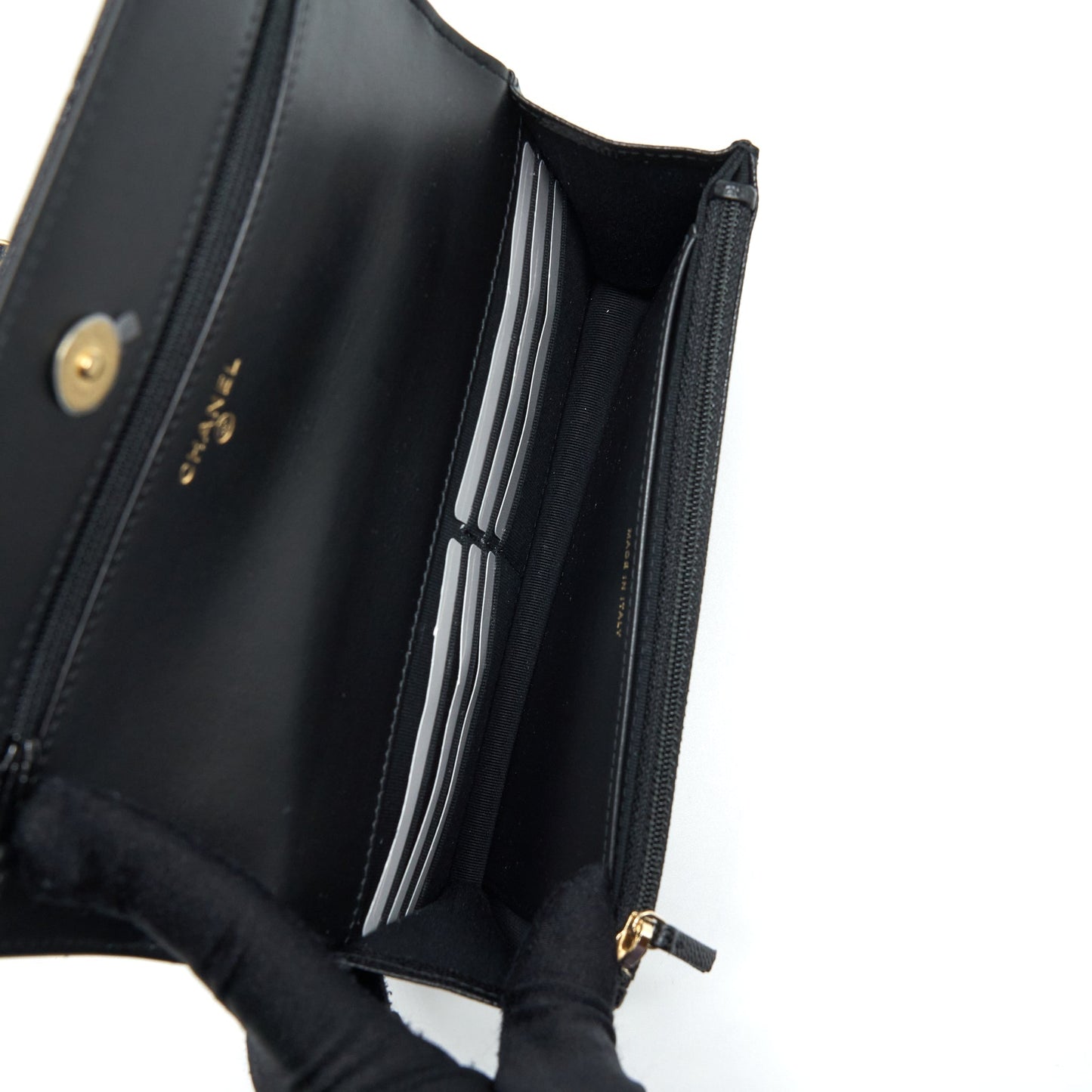 Chanel 22S Logo Top Handle Wallet On Chain Caviar Black