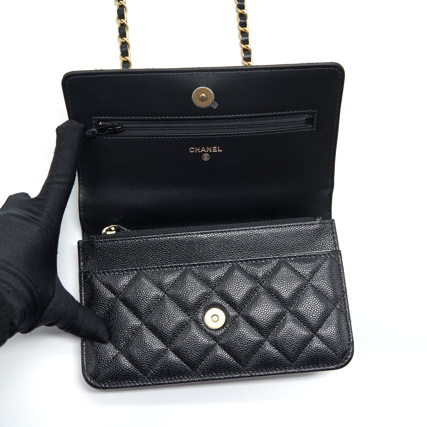 Chanel 22S Logo Top Handle Wallet On Chain Caviar Black