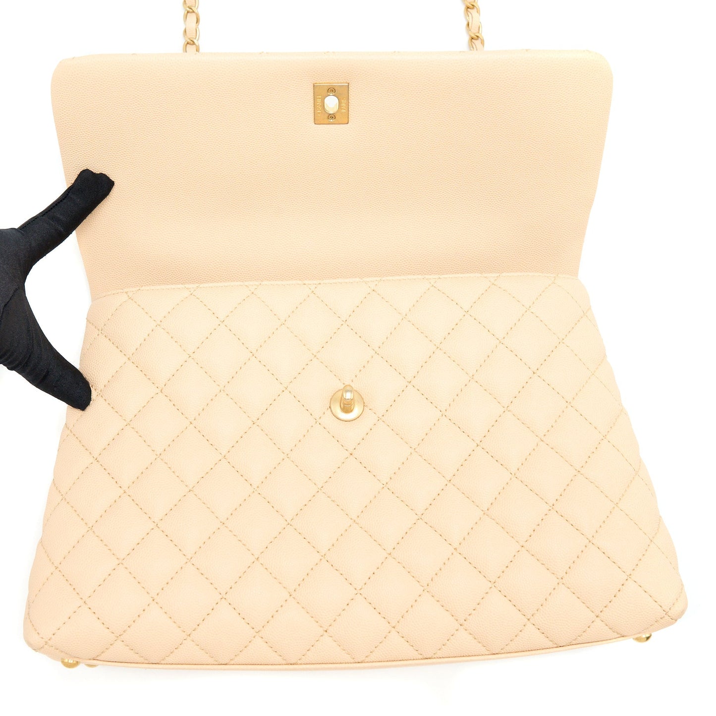 Chanel Coco Top Handle Flap Bag Caviar Beige