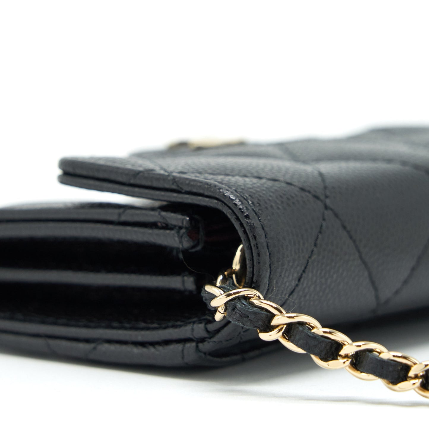 Chanel 22P Card Holder With Chains Caviar Black L