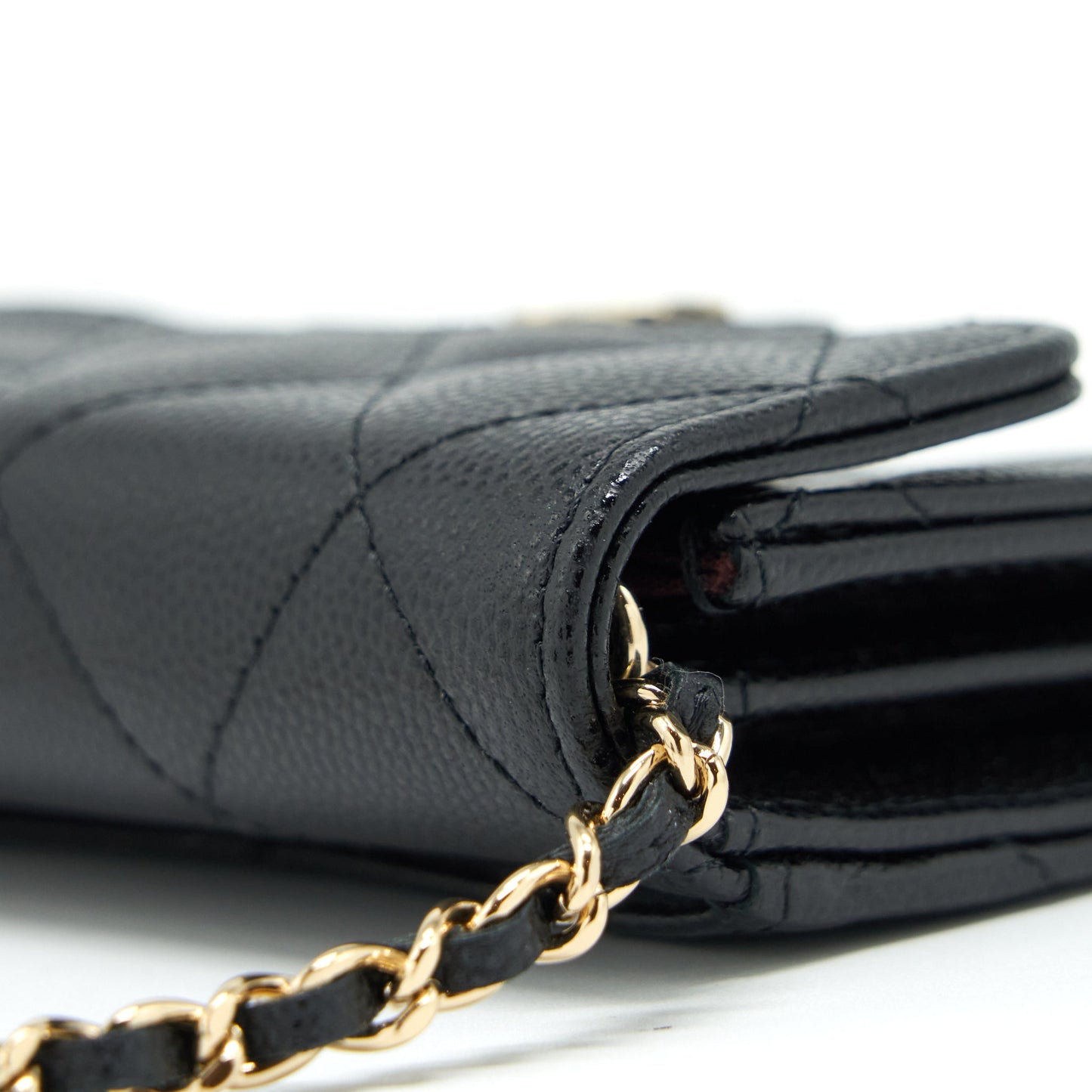 Chanel 22P Card Holder With Chains Caviar Black L