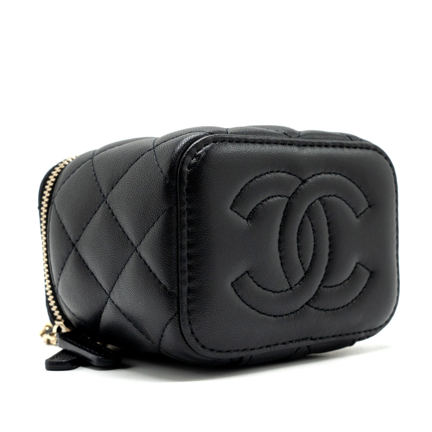 Chanel top handle mini vanity with chain lambskin black L (microchip)