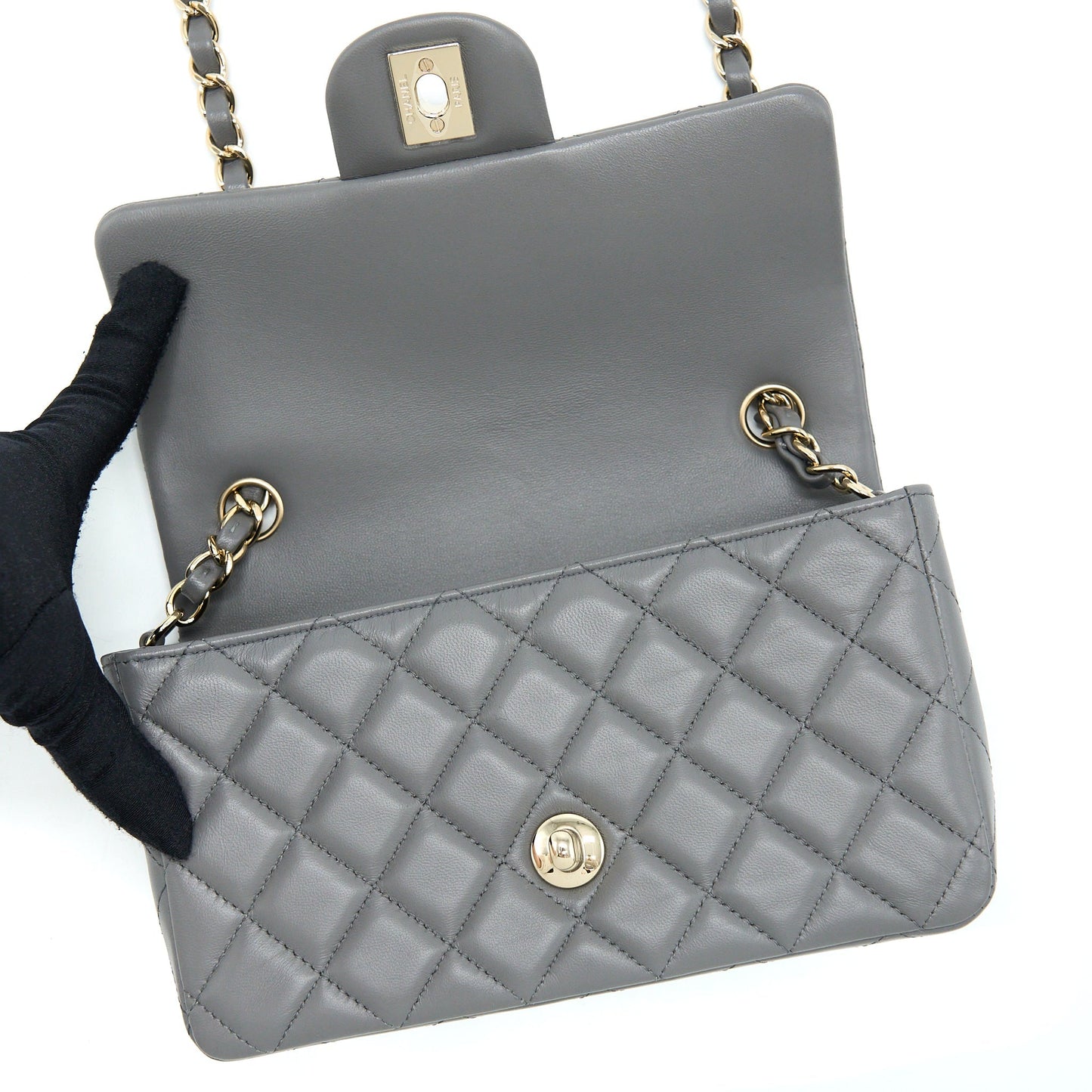 Chanel 22A Mini Rectangular Flap Bag Lambskin Grey L