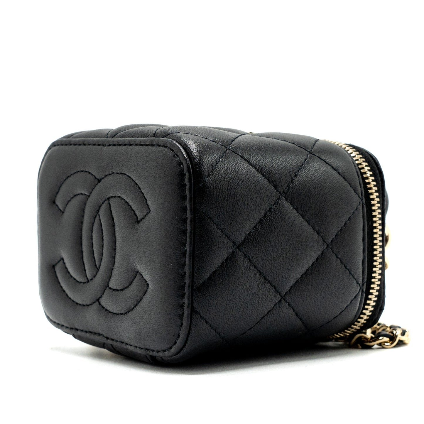 Chanel top handle mini vanity with chain lambskin black L (microchip)