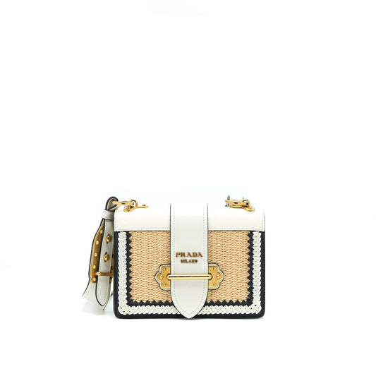 Prada City Calf Raffia Saffiano Cahier Purse White