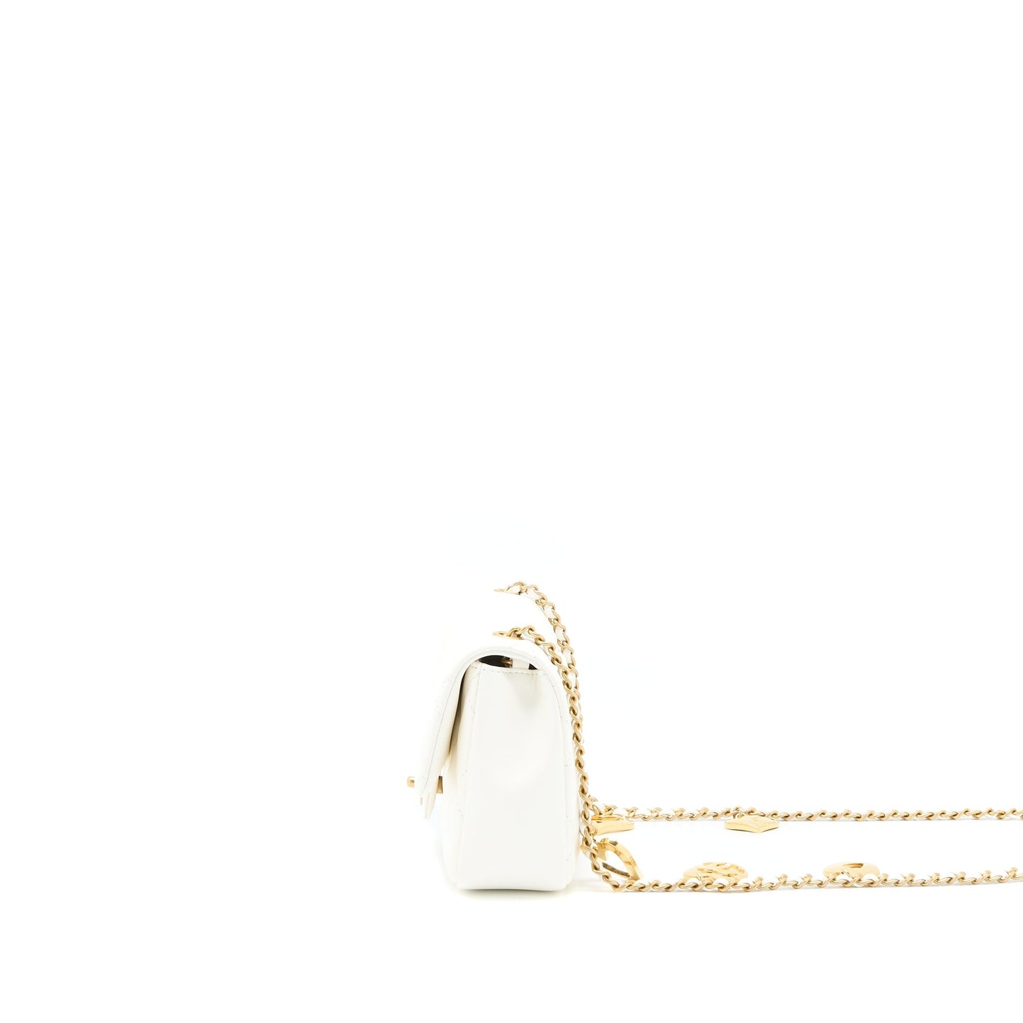 Chanel Quilted Flap Bag With Heart Charm Chain Lambskin White (Microchip)
