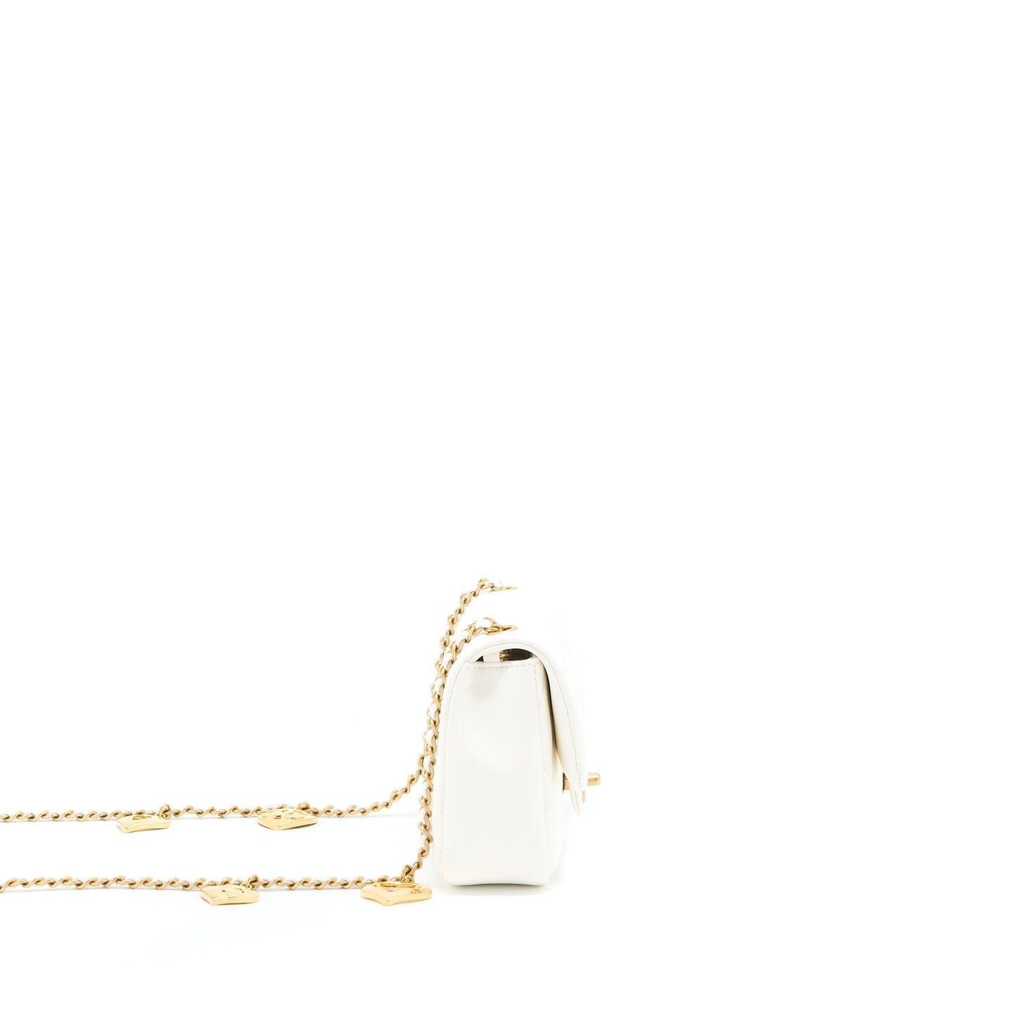 Chanel Quilted Flap Bag With Heart Charm Chain Lambskin White (Microchip)