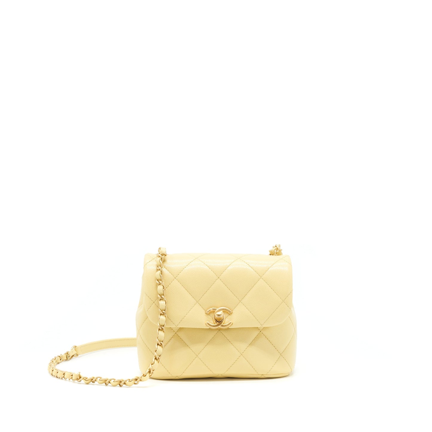 Chanel 22P New Mini Square Flap Bag Caviar Light Yellow Brushed